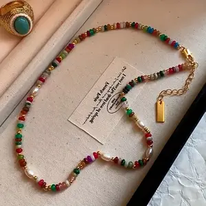 Women's Natural Freshwater Freshwater Pearls Necklace - Extra Large Smooth Spherical Beads with Multi-Color Natural Colors (Pink, Green, Blue, Red, White, Black, Brown, Grey, Clear) - Steel Core, No Plating, Long-Lasting & Tangle-Free Cord