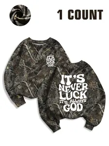 Women's Full Print Tree Branch Round Neck Loose Casual Pullover Sweatshirt, Text Print, Religious Faith Christian Girl Clothing, Comfortable & Stylish