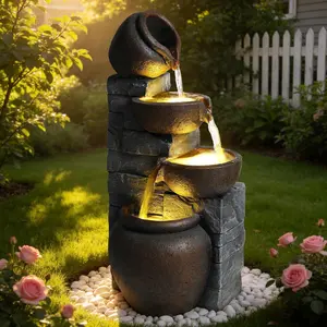 Premium Resin Outdoor Water Fountain 12.4" L x 9.6" W x 25.6" H, Cascading Cup Tabletop Waterfall Fountain, Modern Garden Water Feature for Patio, Yard, Indoor & Outdoor Decor