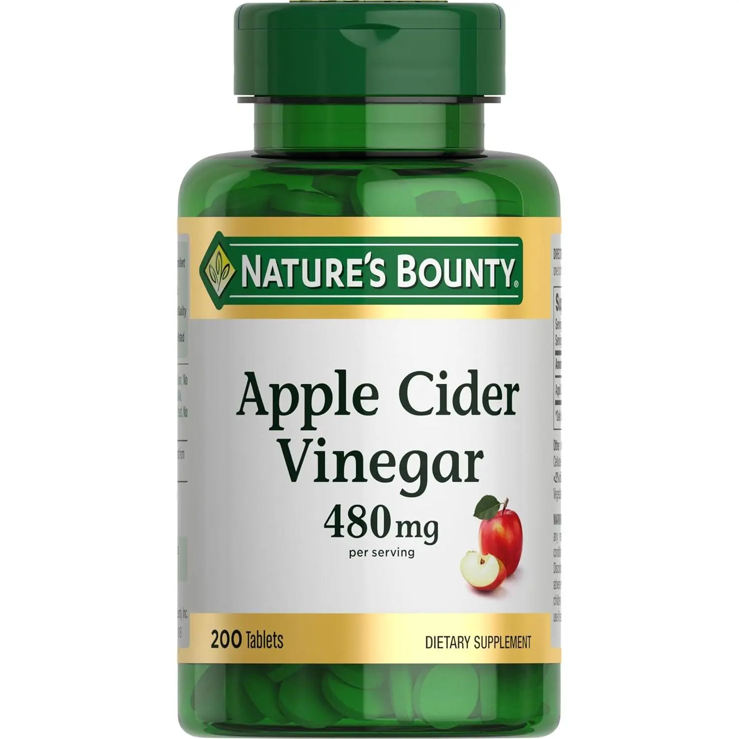 Nature's Bounty Dietary Apple Cider Vinegar Supplement, 480mg, 200 Tablets