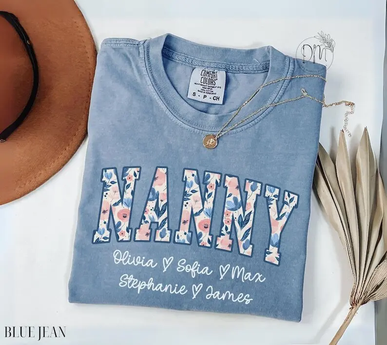 Nanny Shirt Personalized Nanny Shirt Floral Nanny Shirt Grandkid Names Nanny Tee Custom Nanny Gift for Nanny Mothers Day Gift