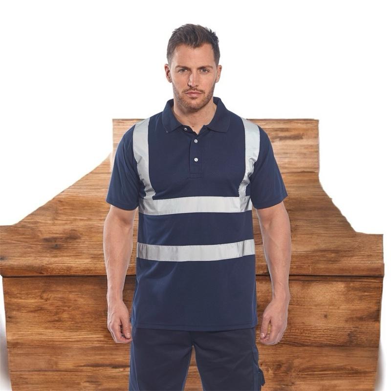 Enhanced Polo Shirt With Reflective Stripes Safety Polo Work Shirt Hi-Vis Tape Comfort Fit Moisture Wicking 100% Polyester
