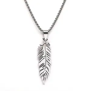 Minimalism Lover Stainless Steel Feather Pendant Hip-Hop Men's Necklace,Fashion Casual Jewelry For Men and Women
