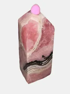 Beautiful Rhodochrosite Stone Tower Obelisk Crystal with Bands - Limited Stock pink crystal crystal tower