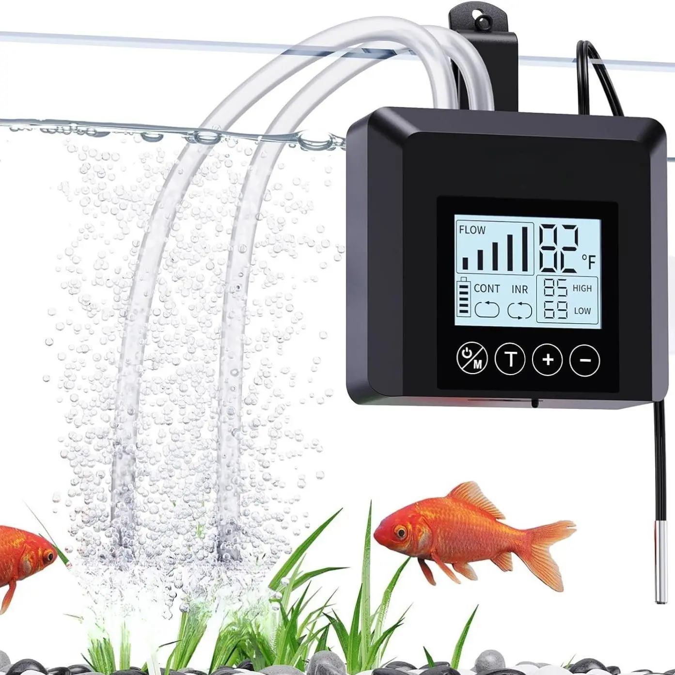 New Silent Aquarium Air Pump Rechargeable 5 Speed Adjustable Portable for Outdoor Use with Temperature Monitoring Large Air Stone Water Resistant Extends Live Bait Lifespan