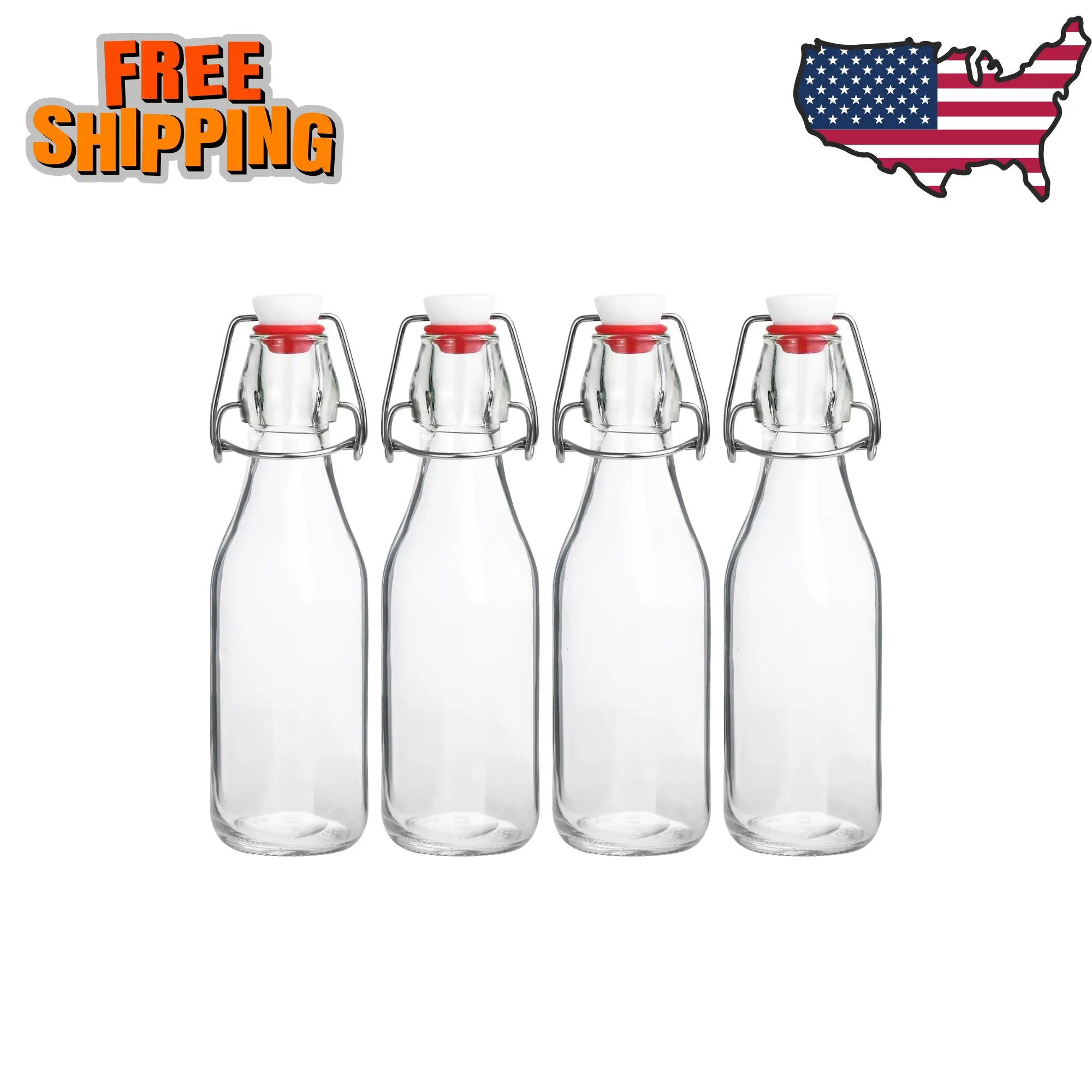 Swing Top Bottles,8.5oz 4 Pack Flip Top Glass Bottle