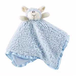 Stephan Baby  18 x 18 in. Cuddle Bud-Lamb-Satin Trimmed Blankie - BluePack of 4
