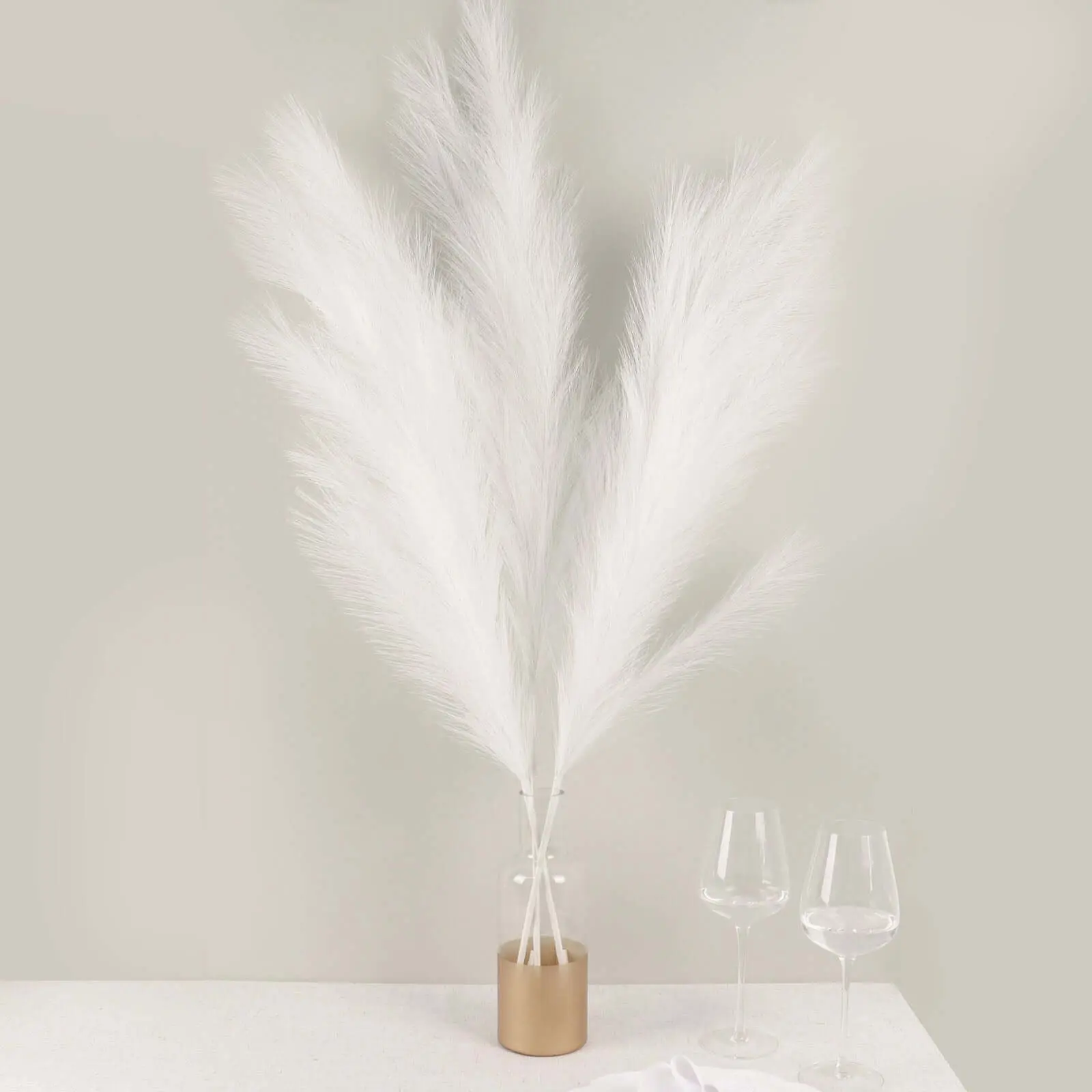 3 Stems Artificial Pampas Grass Decor 44" White - Fluffy Faux Ornamental Grass Branches for Stunning Tall Arrangements & Home Accents