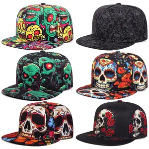 High Quality Skull Series Printed Flat Brim Hat Unisex Adult Hip Hop Trendy Street Style Cool Hard Top Baseball Cap Acrylic Adjustable 55-64CM bonnets  women ive mink  cowboy marshmallow wicker charles  jeffrey cynthia pia  headband