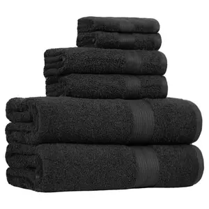 6 Piece Oversized Fade resistant Towel set, Cotton towels for bathroom, soft and absorbent, 2 Bath Towels, 2 Hand Towels and 2 Washcloths bathroom towel set, Black