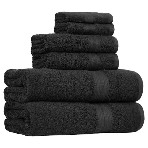 6 Piece Oversized Fade resistant Towel set, Cotton towels for bathroom, soft and absorbent, 2 Bath Towels, 2 Hand Towels and 2 Washcloths bathroom towel set, Black