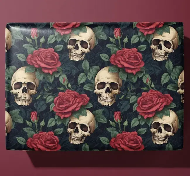 [25% OFF]  Vintage Skulls and Roses Wrapping Paper - Rich Colors - Ideal Gift