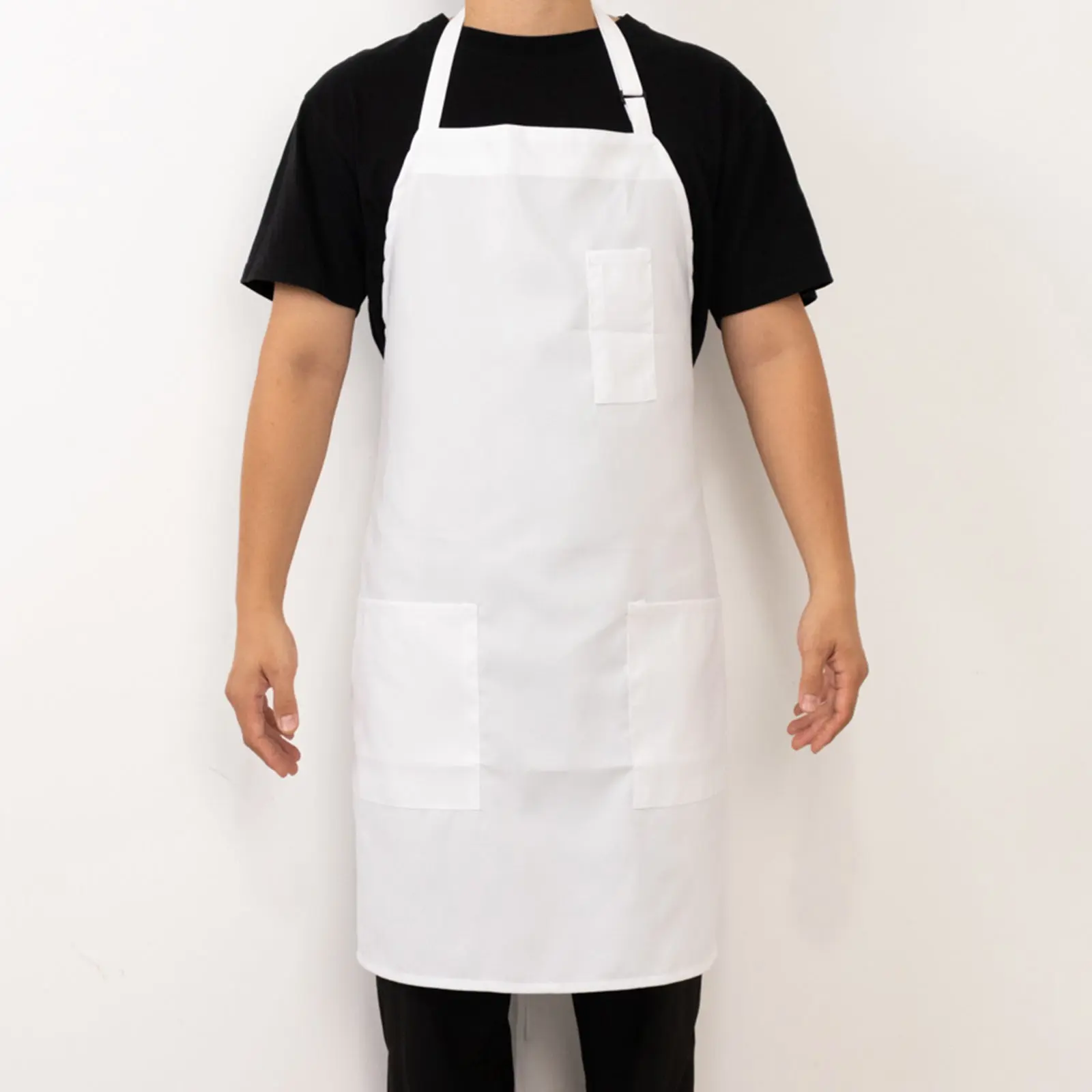 Unisex Bib Kitchen Cooking Apron - Premium White Polyester, Adjustable Neck, Long Tie, Anti-Splash Waterdrop-Resistant, 2 Pockets, Hand Wash Only, for Daily Cleaning Tasks