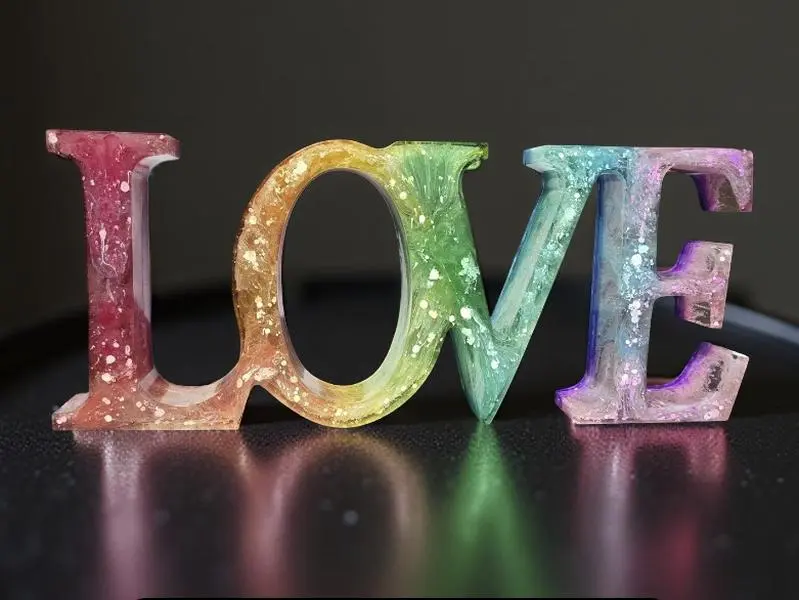 Love Rainbow Resin Art - Bold Fade Handmade Resin Decor for Creators Collectors & Color Lovers 7.75in x 3in Vibrant Rainbow Design Symbolizing Love and Diversity