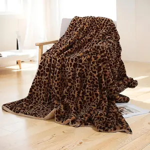 Leopard Throw Blanket 50''x60'', 560 GSM Sided Faux Fur and Throws for Bed Sofa Travel and Camping, Soft Cozy Plush Blanket, Print for All