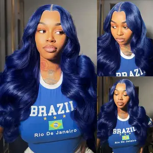 Urunik Hair 30 Inch Blue Lace Front Wigs Human Hair 13x6 Hd Transparent Body Wave Lace Frontal Wigs Human Hair Pre Plucked 180% Density Glueless Dark Blue Wig for Women Navy Blue Wig