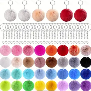 128 piece plush ball keychain set, including 32 plush balls, 32 lobster keychains, and 64 jumping ring plush artificial rabbit fur ball keychain pendant accessories