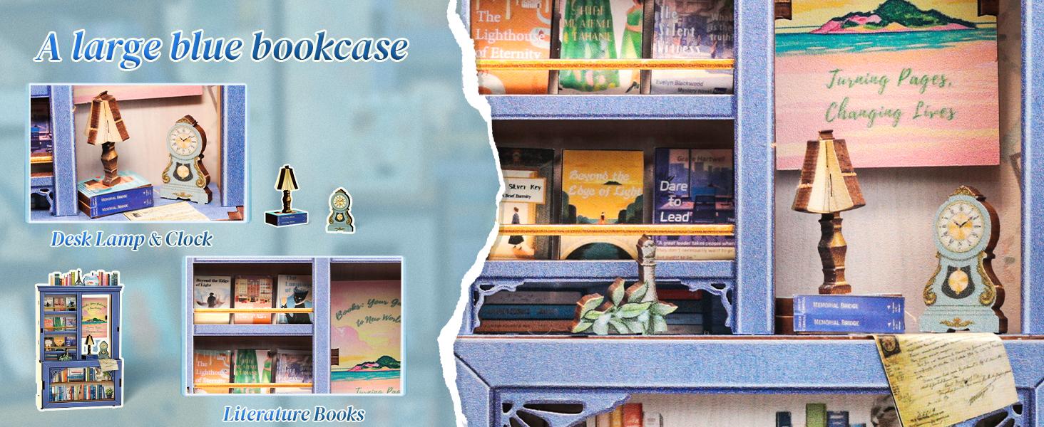 Literature Bookstore DIY Book Nook Kit - Miniature House with Sensor LED Light for Adults & Teens, Bookshelf Decor Tiny Library, Stress Relief Handmade Craft, Perfect Birthday & Holiday Gift for Lovers Family