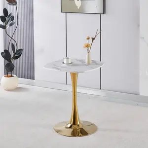 23.62 INCH DINING TABLE  WHITE AND GOLDEN