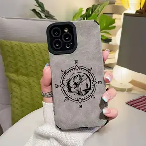 A Fashionable Creative Compass Fishing Pattern Phone Case, TPU + Leather Shockproof Full Protection Case, Suitable for iPhone 17/16/15/14/13/12/11 PRO MAX PLUS AIR XS and PROMAX, Ideal Gift for Friends and Family, QBJKTP253