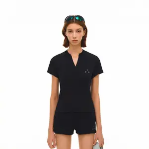 FPA Women’s Cropped V-Neck T-Shirt – Soft Combed Cotton, Quick Dry, Logo Detail, Summer Casual Athletic Tee