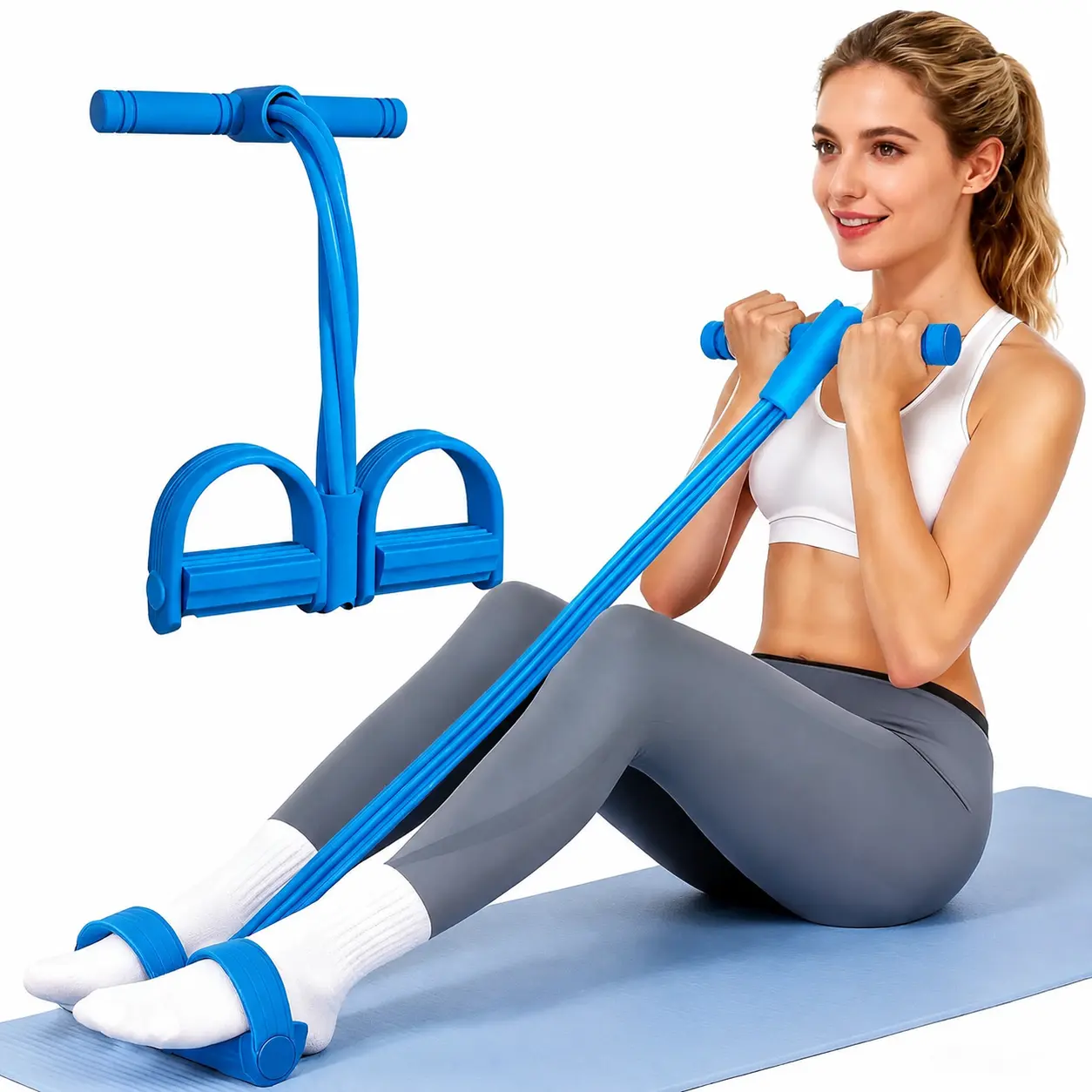 6-Tube Resistance Bands with Foot Pedal & Handles, Portable Full Body Workout Bands for Women & Men, Exercise Bands for Arms, Legs, Abs, Yoga & Home Gym