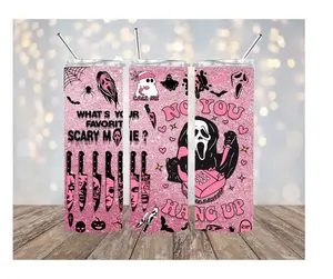 Ghostface No You Hang Up 20 oz Tumbler - Halloween Drinkware with Straw & Lid, Made from Stainless Steel, Perfect for On-the-Go Hydration - Mug, Beverage, Reusable, Washable, Bottled Flasks Portable