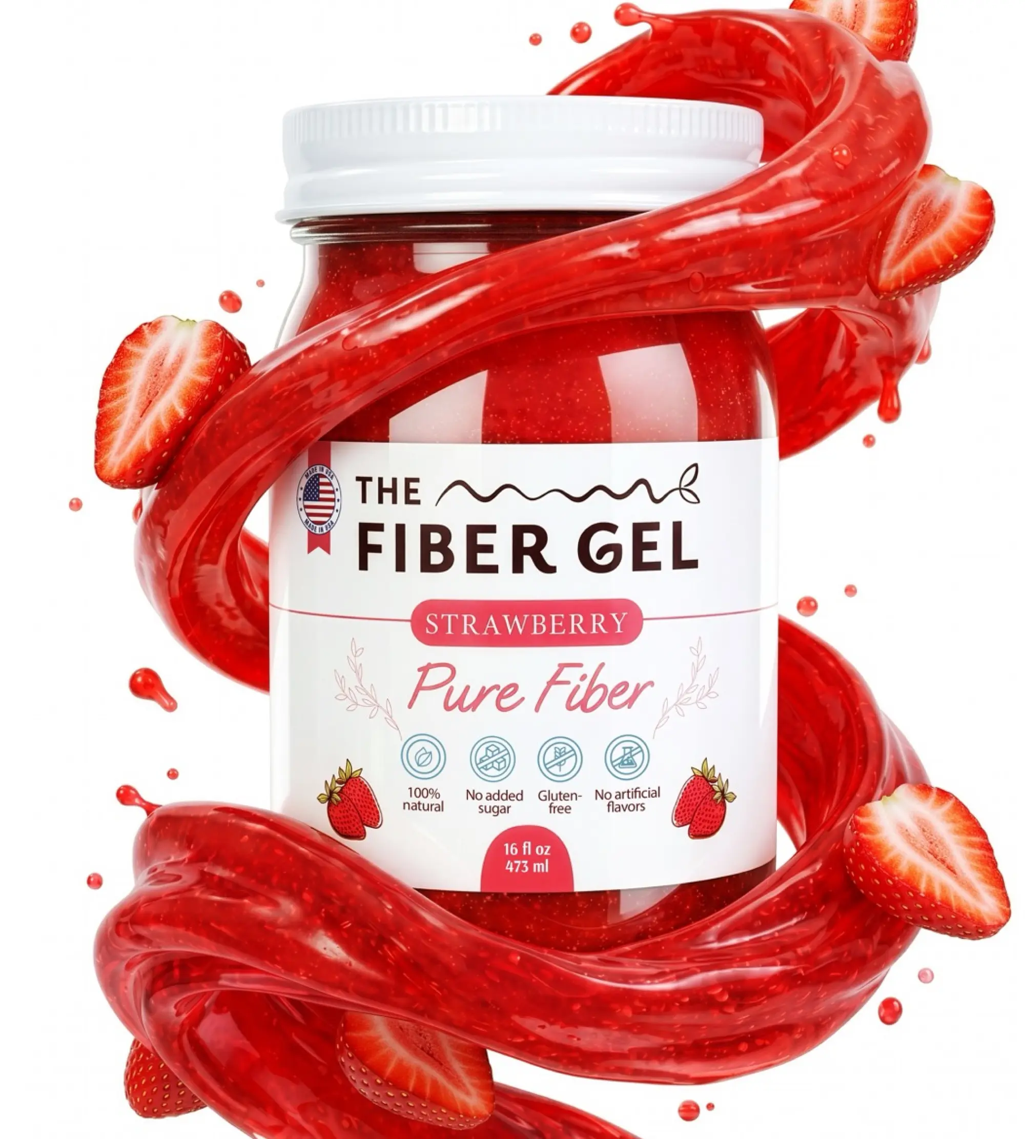 The Fiber Gel Strawberry: Smooth & Spoonable Plant-Based Prebiotic Fiber Gel (Psyllium Husk + Inulin), All Natural&No Sugar Added | Made in USA Dietary Supplement Dietary Nutrition Supplement All Natural Organic Fiber Drink