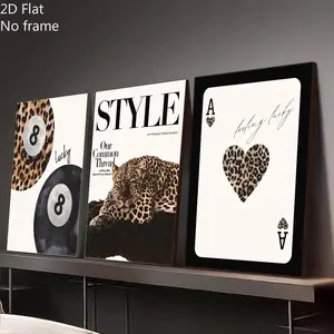 Modern Artistic Wall Art Set of 3 Pieces, Leopard Print Zebra Pattern Lucky Number Fashion Letters, Bar Bedroom Living Room Cafe Decor, Modern Home Decor, Leopard Print Decoration, Unframed