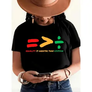 Womens Black History Month Graphic T-shirt Casual Short Sleeve Crew Neck Top Soft Polyester Blend Spring Summer Essential Statement Tee Black