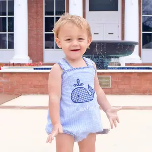 Ocean Whale Light Blue Gingham Sun Bubble - Cute Summer Outfit for Baby & Toddler Boys
