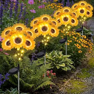Solar Garden Lights， Solar Sunflower Lights, Gifts for Mom Women Grandma Mothers Day Birthday, Waterproof Solar Flower Light for Outdoor Decoration, Decorative Stakes for Yard,Landscape,Patio（ 2 Pack 12 Solar/ 4 Pack 24 Solar）