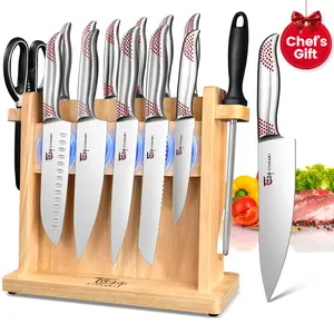 【TikTokShopSpringGlowUp】 SYOKAMI 14 Pieces Kitchen Knife Set with Magnetic Holder, Japanese Style Knife Block Set High Carbon Stainless Steel Ultra Sharp Knives for kitchen with Ergonomic Handle and Sharpener, Mother's Day Gift