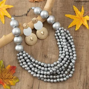 2026 New Wood Necklace & Earring Set, Multi-Layer Bold Jewelry Gift