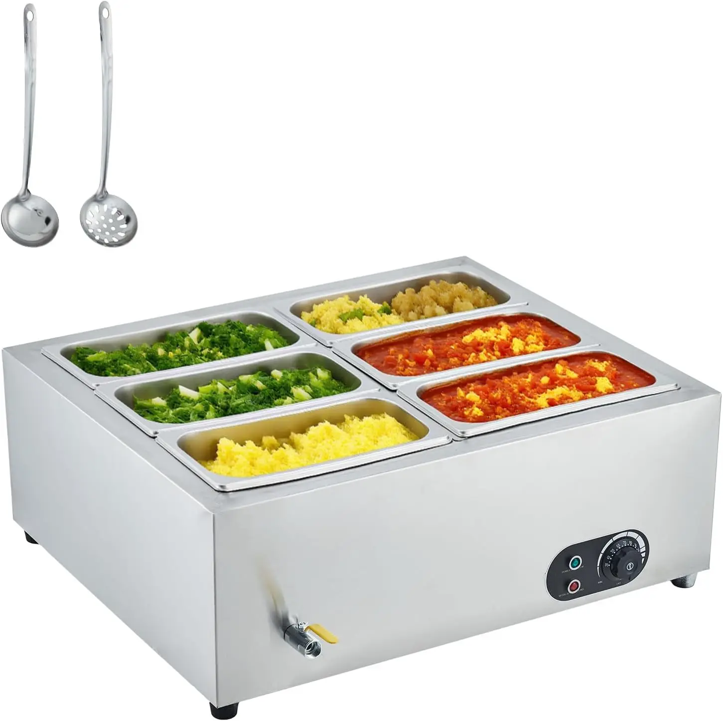 1500W Commercial Food Warmer,6-Pan Stainless Steel Electric Steam Food Warmer with Lids, Fast Heating Countertop for Catering, Restaurants, Hotels, and Parties