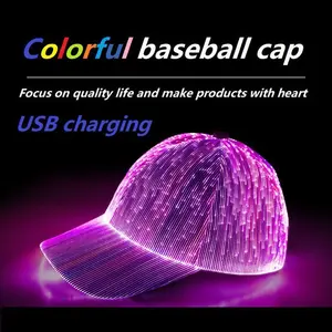LED Fiber Optic Glowing Hat Party Bounce LED Light-Up Baseball Cap Couple Flashing Hat, Perfect for Parties and Events