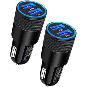 DIBMS Car Charger, [2-Pack/3.4A] Fast-Charging Dual-Port USB Cigarette Lighter Adapter, Compatible with iPhone, iPad, and Samsung