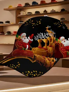 Santa Sleigh Christmas Baseball Cap, Stylish Casual Holiday Hat, Adjustable All-Season Headwear for Daily and Outdoor Wear