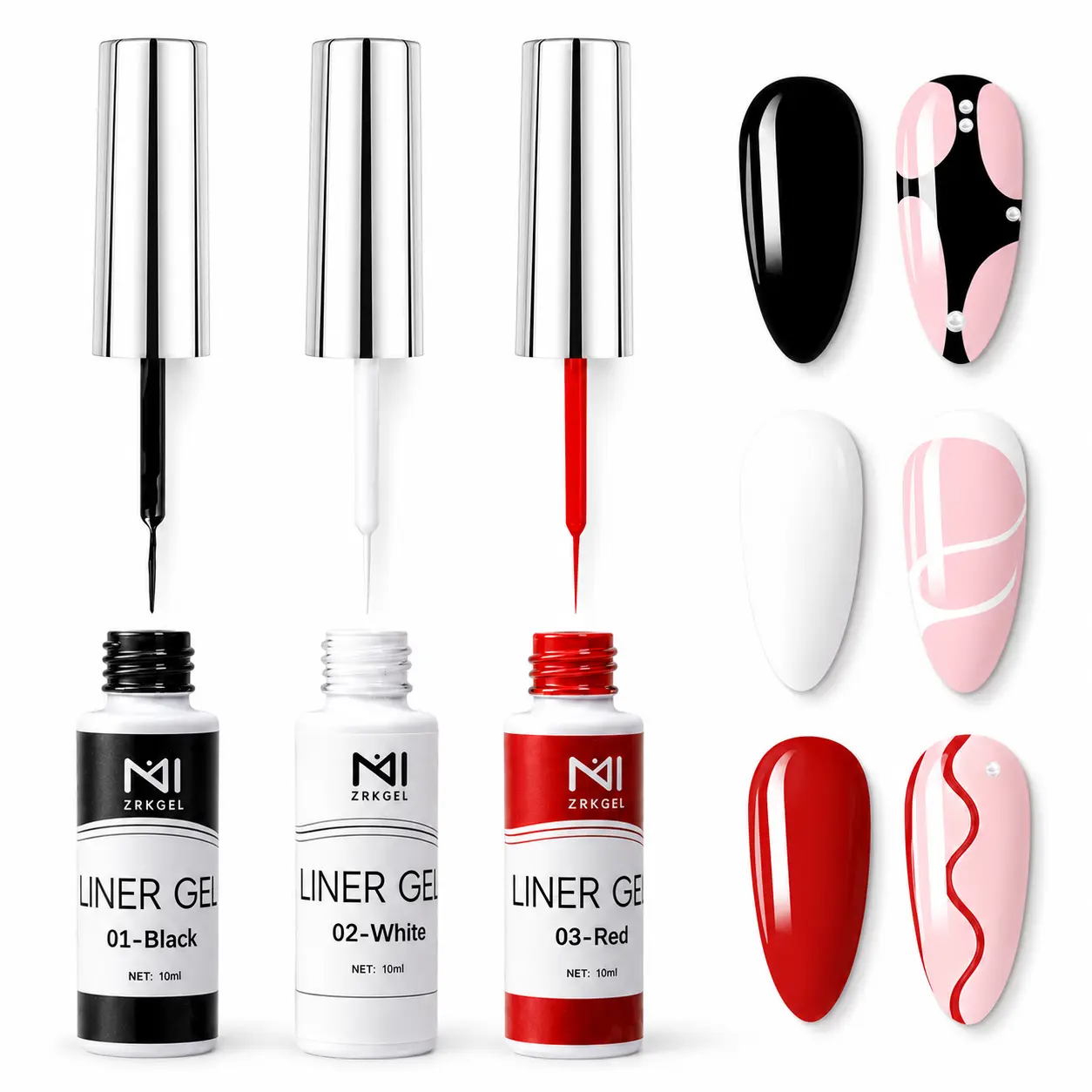 ZRKGEL Liner Gel Nail Polish Set, Nail Art Painting & Striping Gel for Fine Line Drawing, UV LED Gel for DIY Salon Manicure