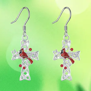 Cardinal Bird Cutout Cross Fashion Earrings for Family and Friends Birthday Christmas Gifts