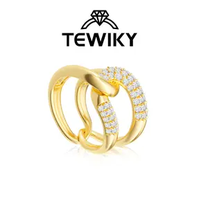 Tewiky Gold & Silver Interlocking Knot Ring - Double Row Zirconia & Smooth Band DesignFor Women Cubic Zirconia Stacking Jewelry For :Summer Backtoschool