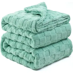 Sage Green Queen Size 90"x90", Premium for Couch Sofa, 3D Checkered Blankets for, Warm Lightweight Blankets for Use, Machine Washable