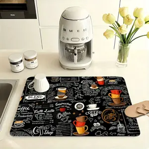 Multi-Functional Kitchen Bar Coaster, Vintage Coffee Letter Print Rubber Mat, Easy Clean, Water Absorbent, Non-Slip, Durable, Home Decor