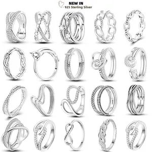 Silver Original Popular Stackable Rings Women's 925 Sterling Silver Heart Daisy Round Crown Wishbone Ring Wedding Jewelry Anillo