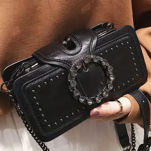Women's Fashion Retro Clutch Bag with Rivets, Motorcycle Bag, Chain Crossbody Bag, Black Phone Bag, Multi-layer Clip Small Square Bag - A gift for mom