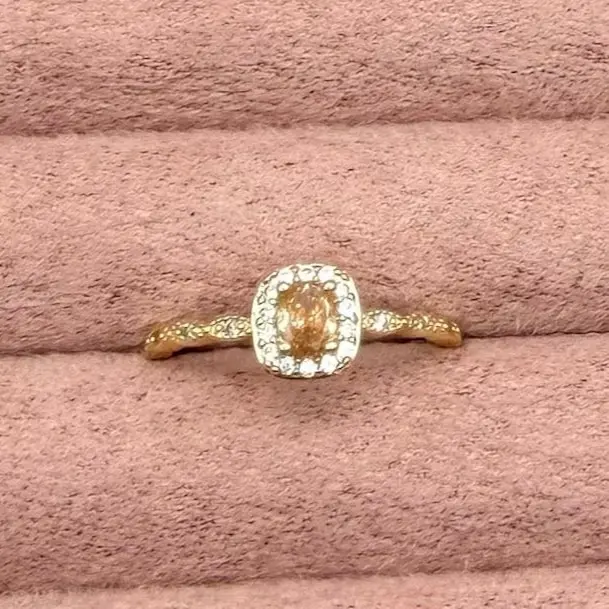 S925 Sterling Silver Solitaire Ring - Gold/Champagne Cubic Zirconia Stone for Engagement, Anniversary Occasions