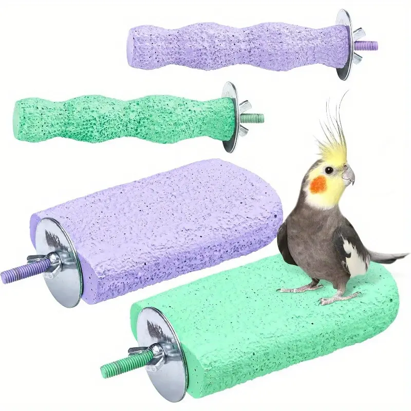 Resinous Bird Beak Grinding Stone, Purple and Green Bird Perch, Parakeet Toys, Bird Perches for Parrots, Bird Cage Accessories, Bird Entertainment, Birdcage