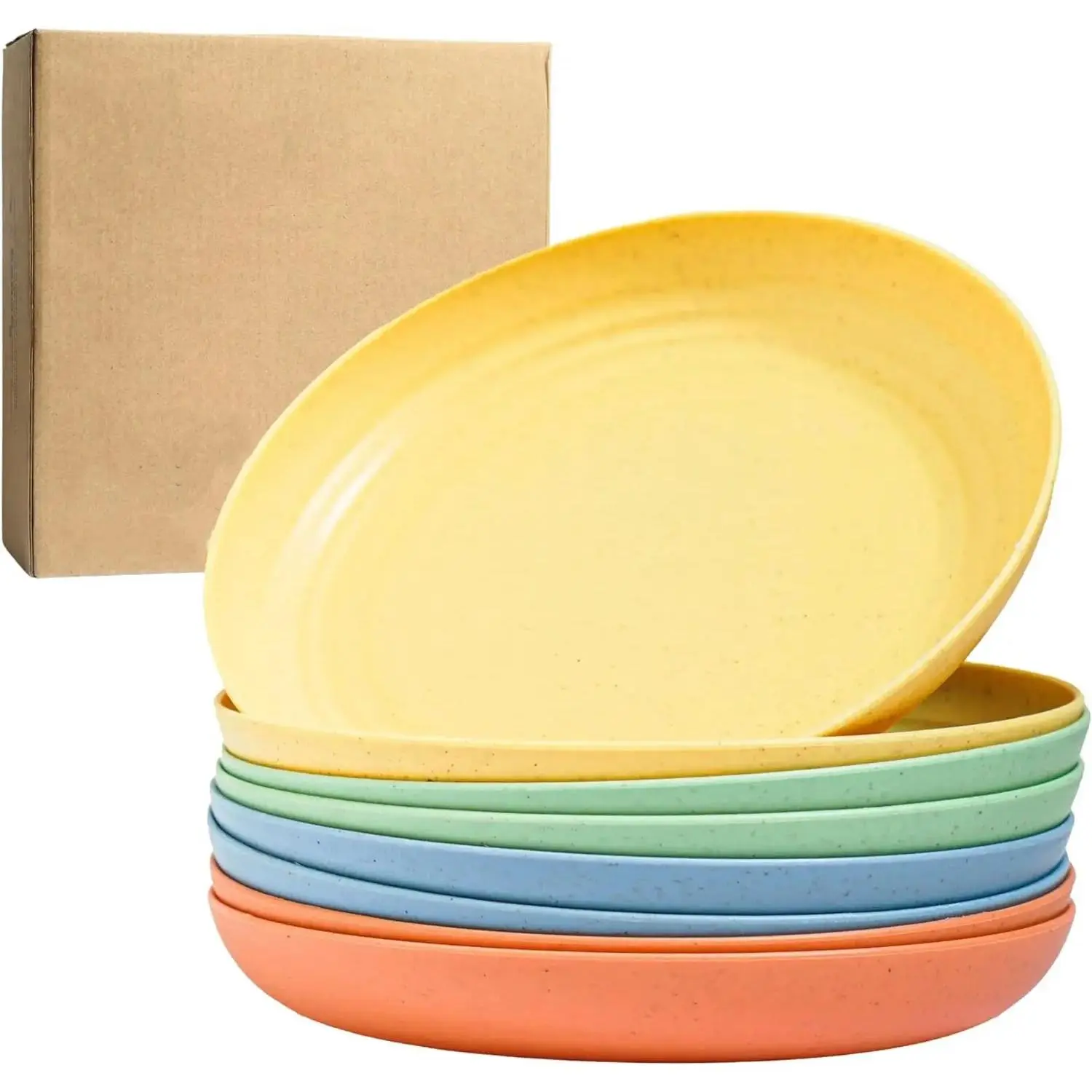 Deep Dinner Plates Set of 8 - Wheat Straw Plates, Alternative for Plastic Plates, Microwavable, Dishwasher Safe, Unbreakable Dinnerware, Reusable Dinner Plates (Meadow 9")