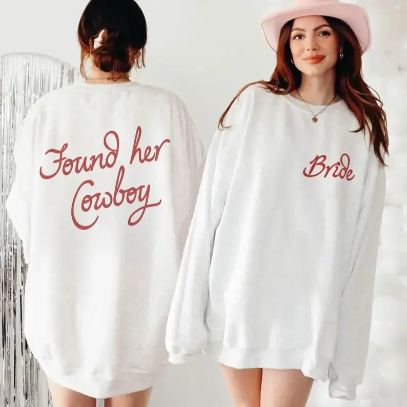 [Custom Name] Found Her Cowboy Sweatshirt, Cowgirl Bachelorette Crewneck, Western Bride Terracotta Sweater, Country Engagement Party Pullover