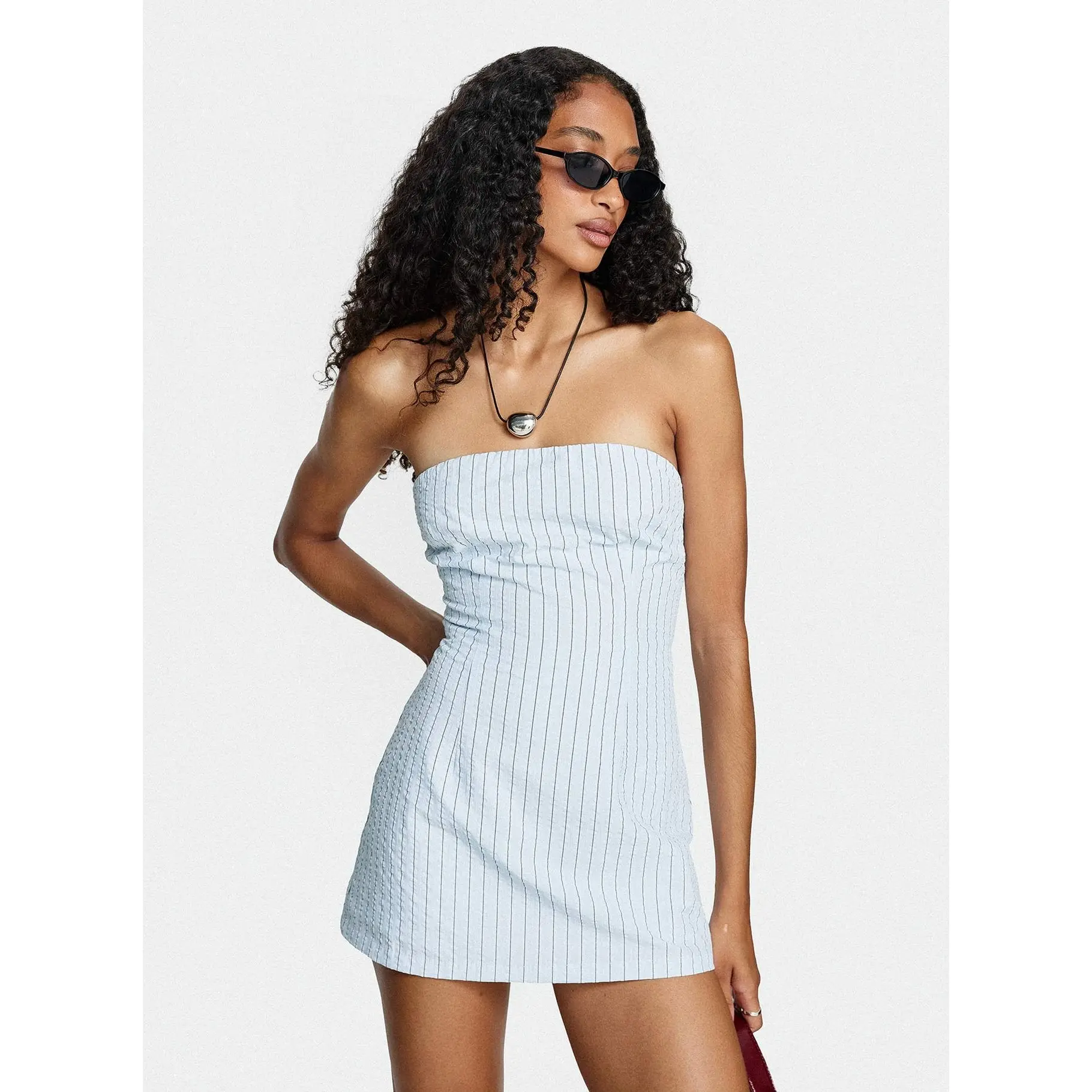 Yumiko Strapless Romper Blue Stripe
